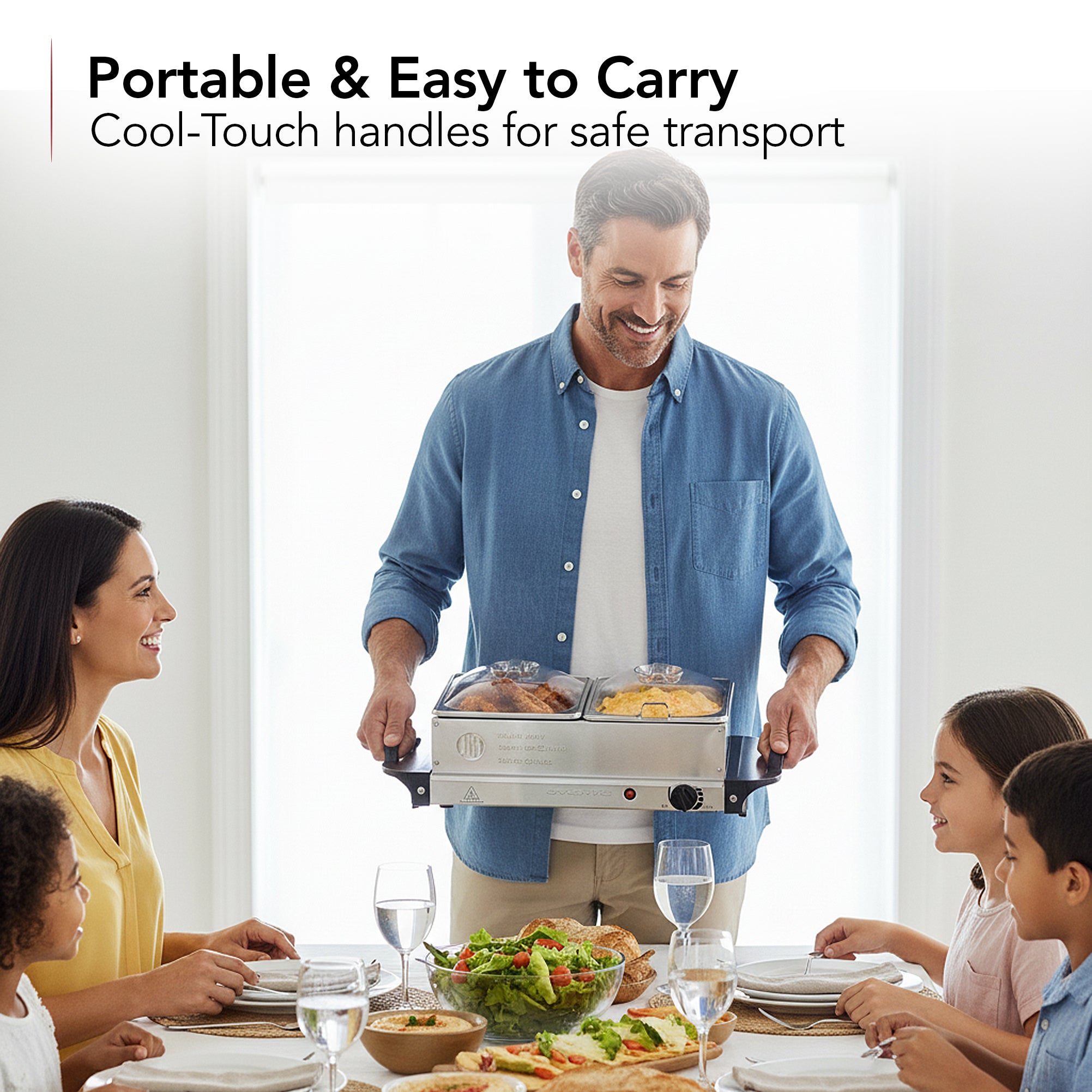 Ovente Electric Buffet Server Tray with Dual Stainless Steel Pans FW152S