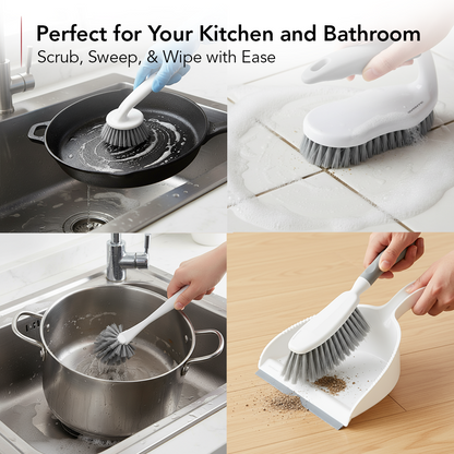 OVENTE 5pcs Scrub Brush Set with Wiper & Dustpan CTB018WGY