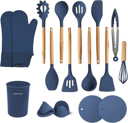 OVENTE Silicone Kitchen Cooking Utensils Set SPS17BL