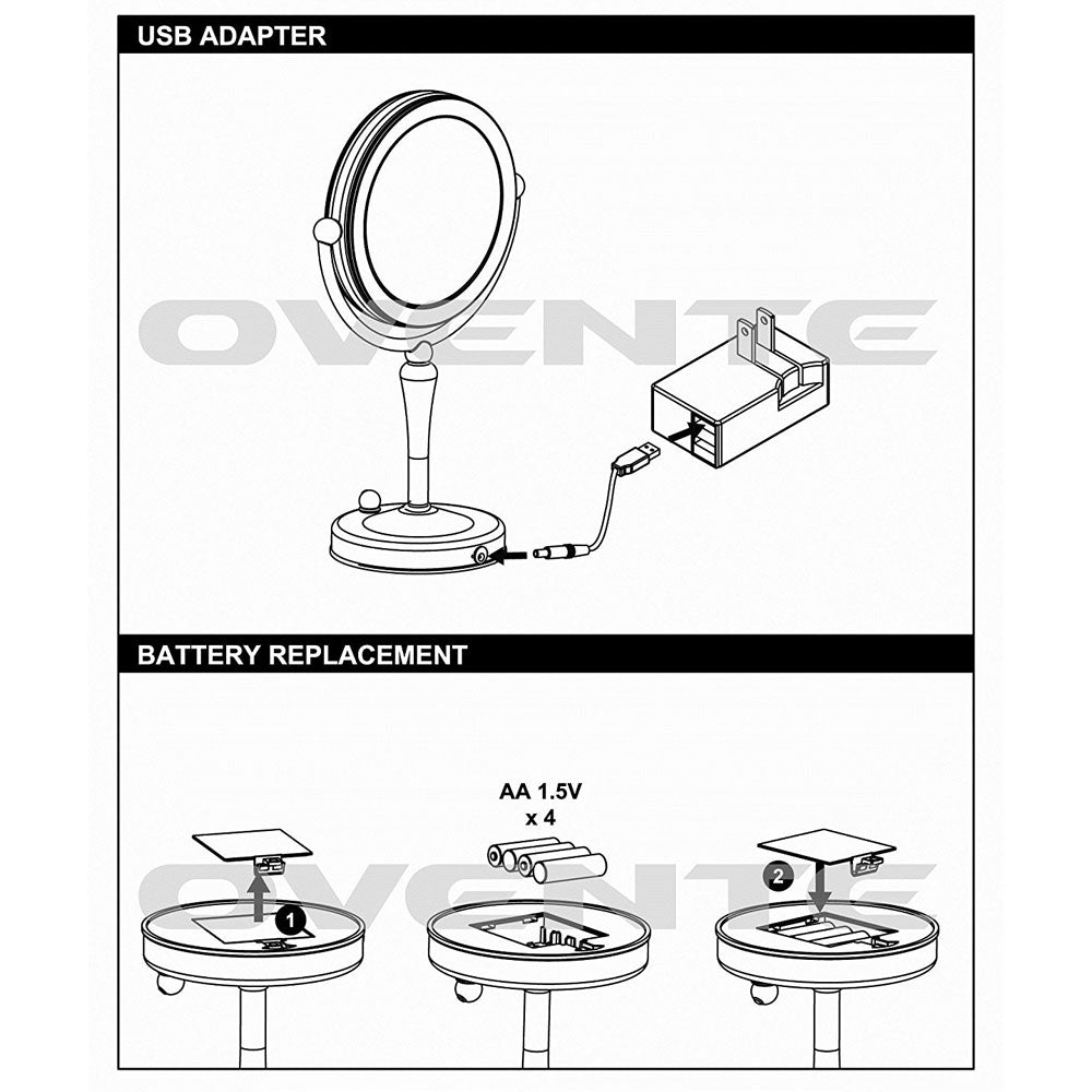 Ovente 7.5” Double Sided Tabletop Vanity Mirror with LED Light MKT75 Series