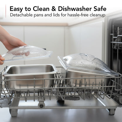 Ovente Electric Buffet Server Tray with Dual Stainless Steel Pans FW152S