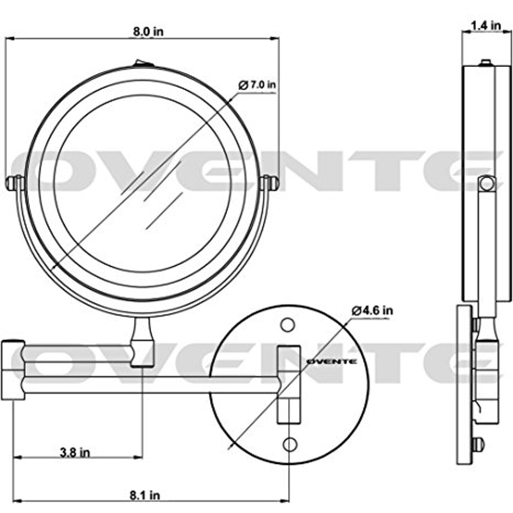 Ovente 7” Double Sided Wall-Mounted Vanity Mirror with LED Light MFW70 Series