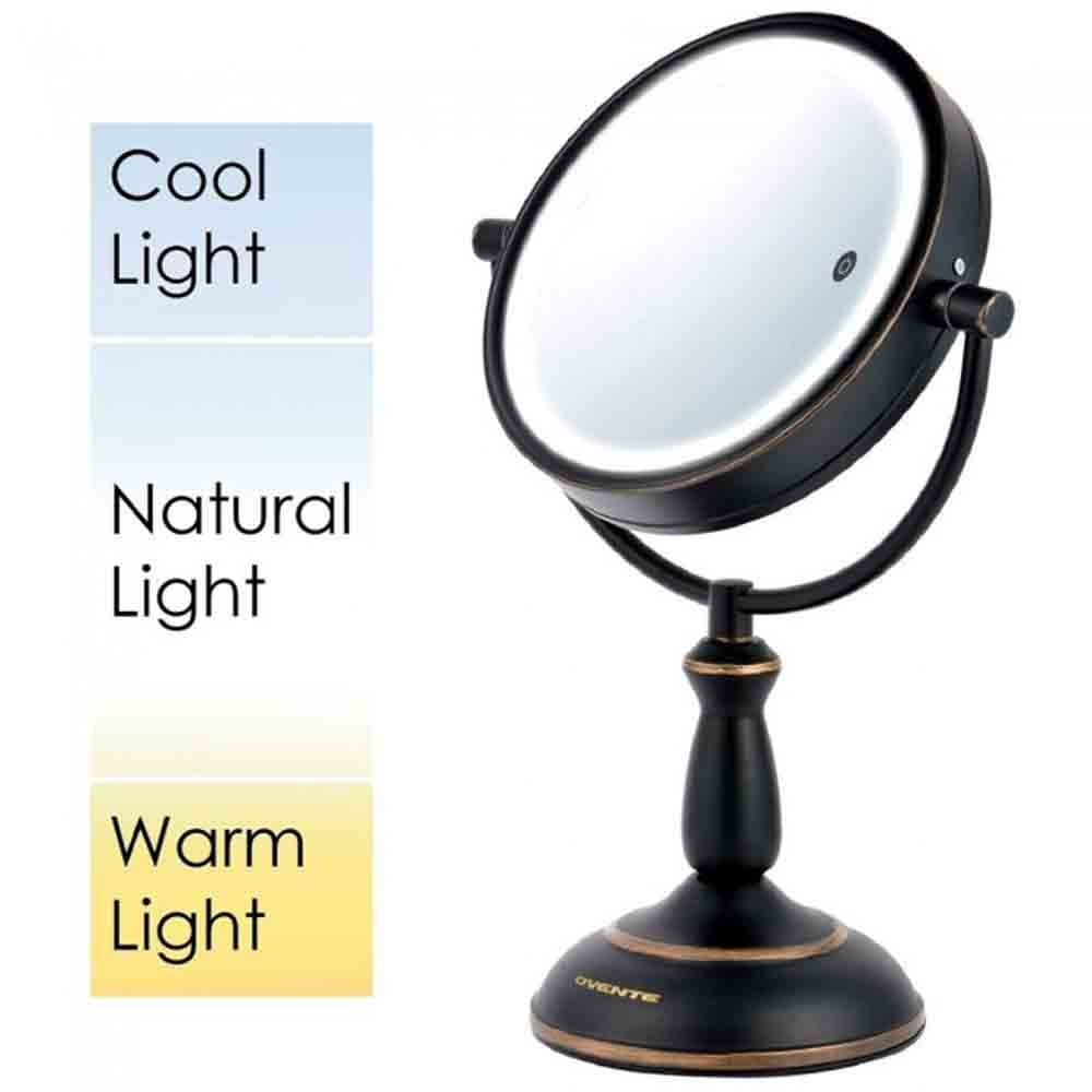 Ovente 8.5” Double Sided Tabletop Vanity Mirror with 3-Tone LED Light MPT85 Series