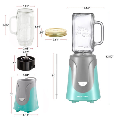 Ovente Personal Portable Electric Blender with 18oz Glass Mug BLH1002T