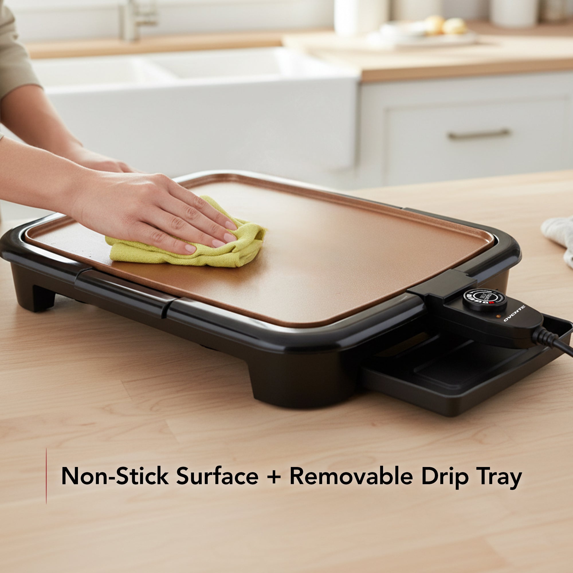 Ovente Electric Griddle with Non-Stick Copper Plate GD1610CO