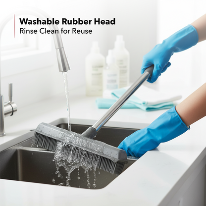 OVENTE Pet Hair Rubber Broom with Squeegee CT2504GY