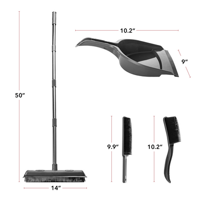 OVENTE Pet Hair Rubber Broom with Squeegee CT2504GY