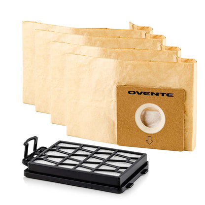 Ovente Dust Bags and HEPA Filter Replacement Set For Electric Canister Vacuums ACPST16041