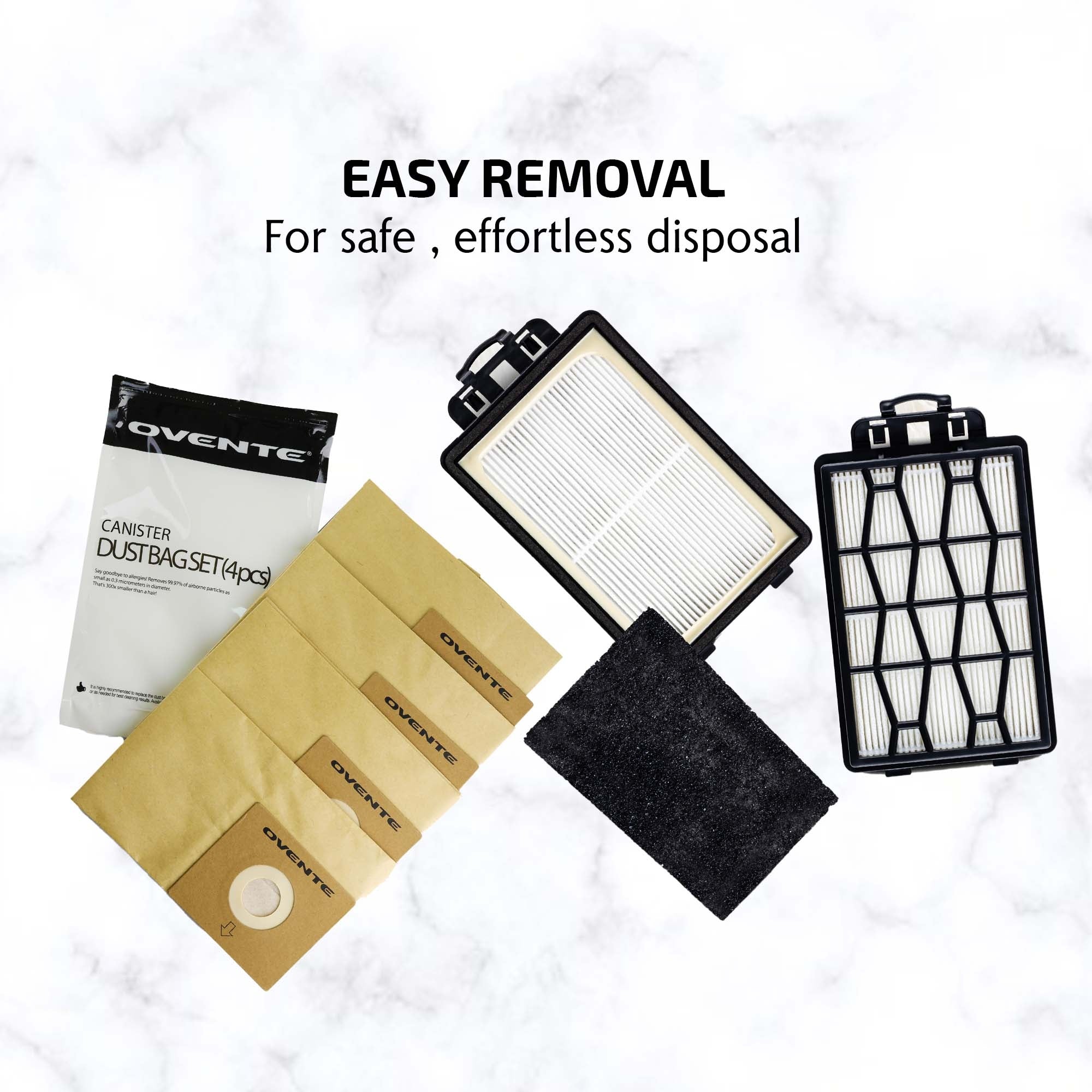 Ovente Dust Bags and HEPA Filter Replacement Set For Electric Canister Vacuums ACPST16041