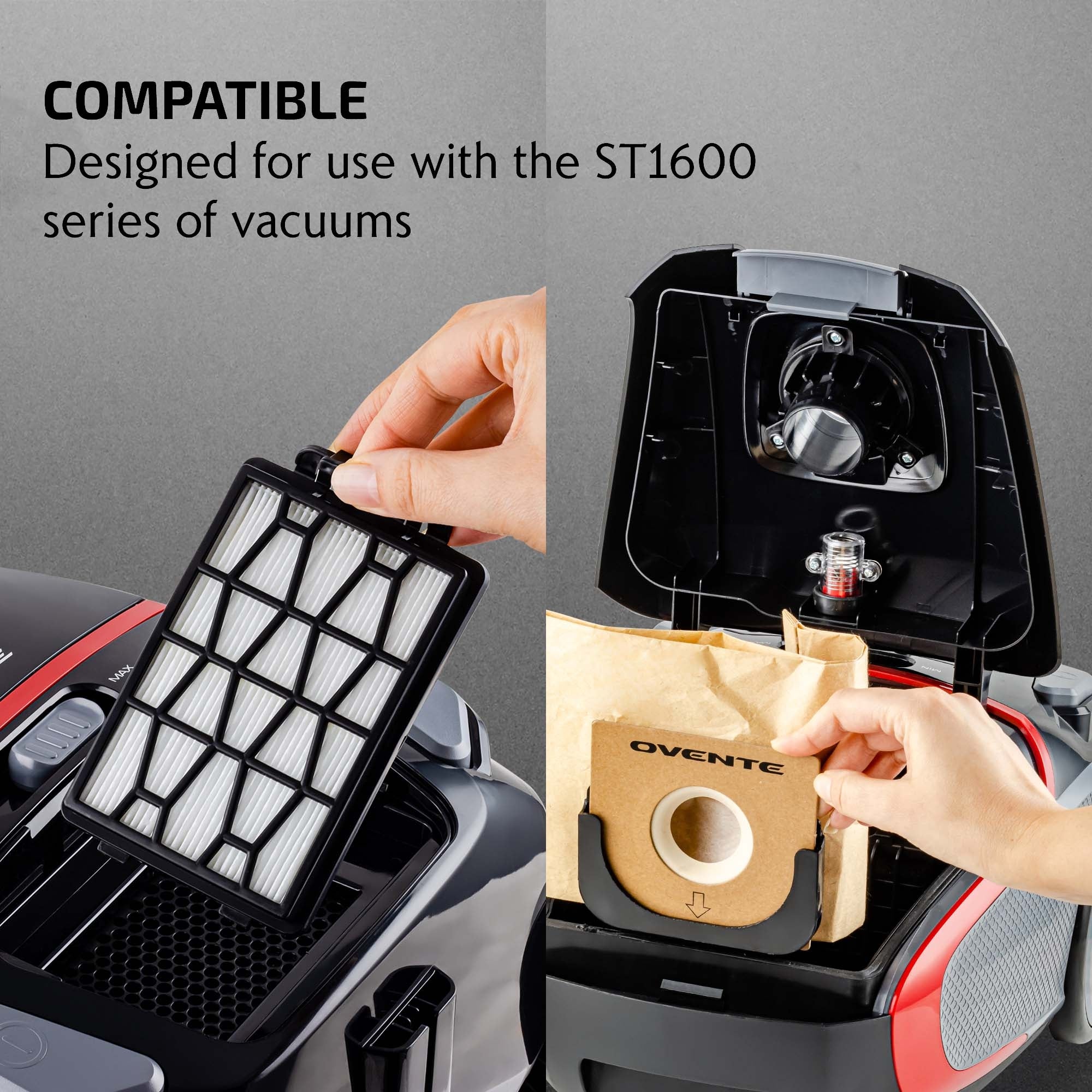 Ovente Dust Bags and HEPA Filter Replacement Set For Electric Canister Vacuums ACPST16041