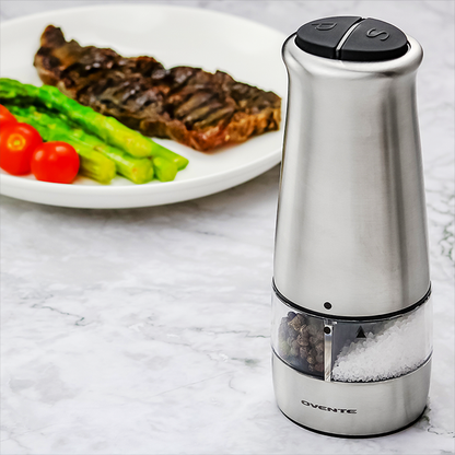 Ovente 2-in-1 Electric Stainless Steel Salt and Pepper Grinder SPD121S