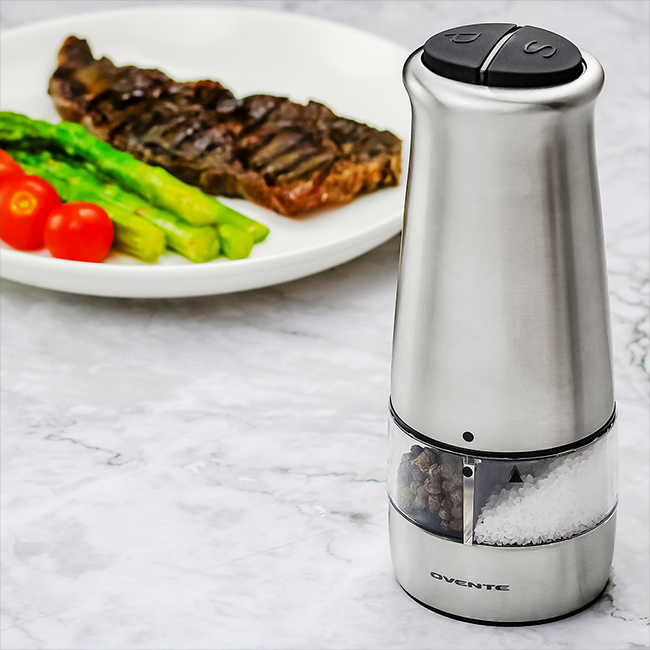 Ovente 2-in-1 Electric Stainless Steel Salt and Pepper Grinder SPD121S