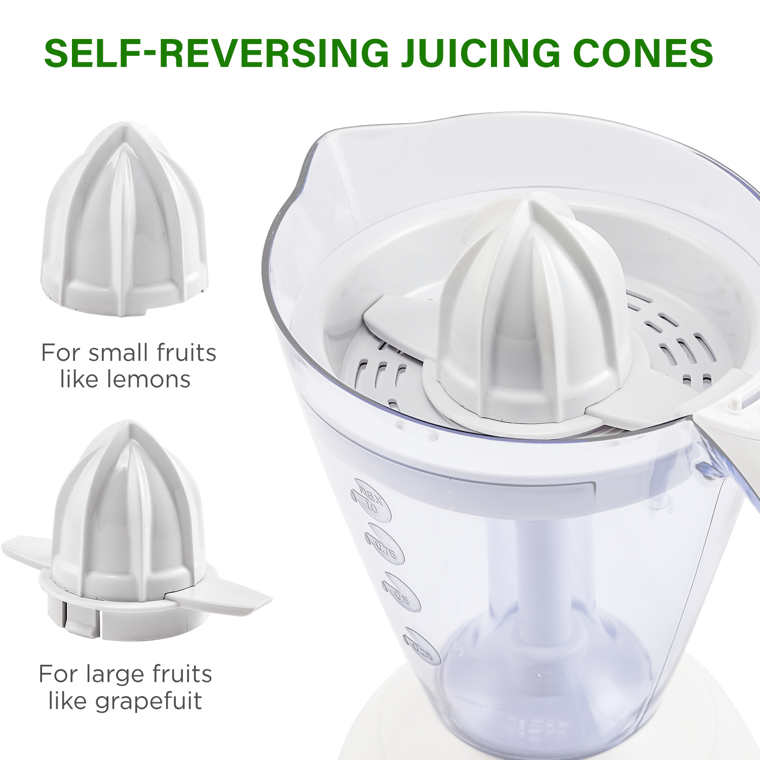 Ovente 34-oz Electric Citrus Juicer with 2 Auto-Reversing Cones JE1034W