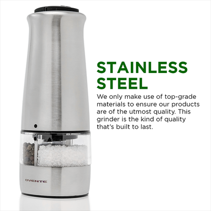 Ovente 2-in-1 Electric Stainless Steel Salt and Pepper Grinder SPD121S