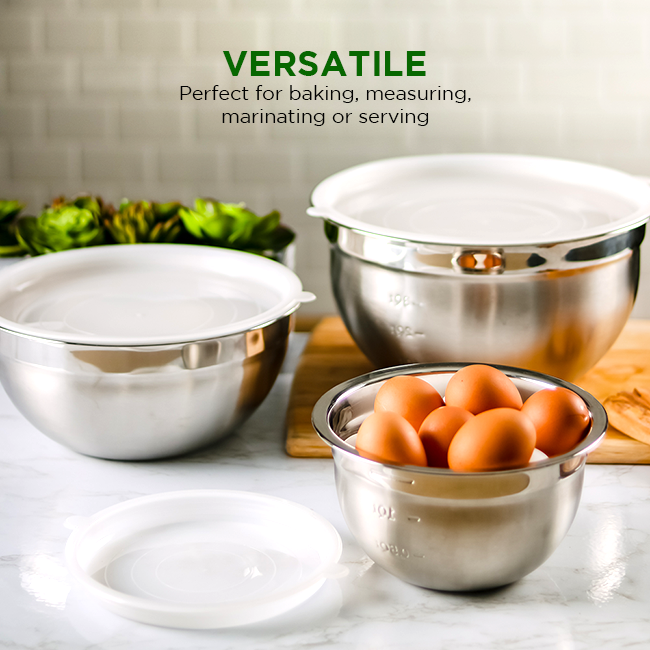 Ovente 3-Piece Stainless Steel Mixing Bowl Set BM46333S