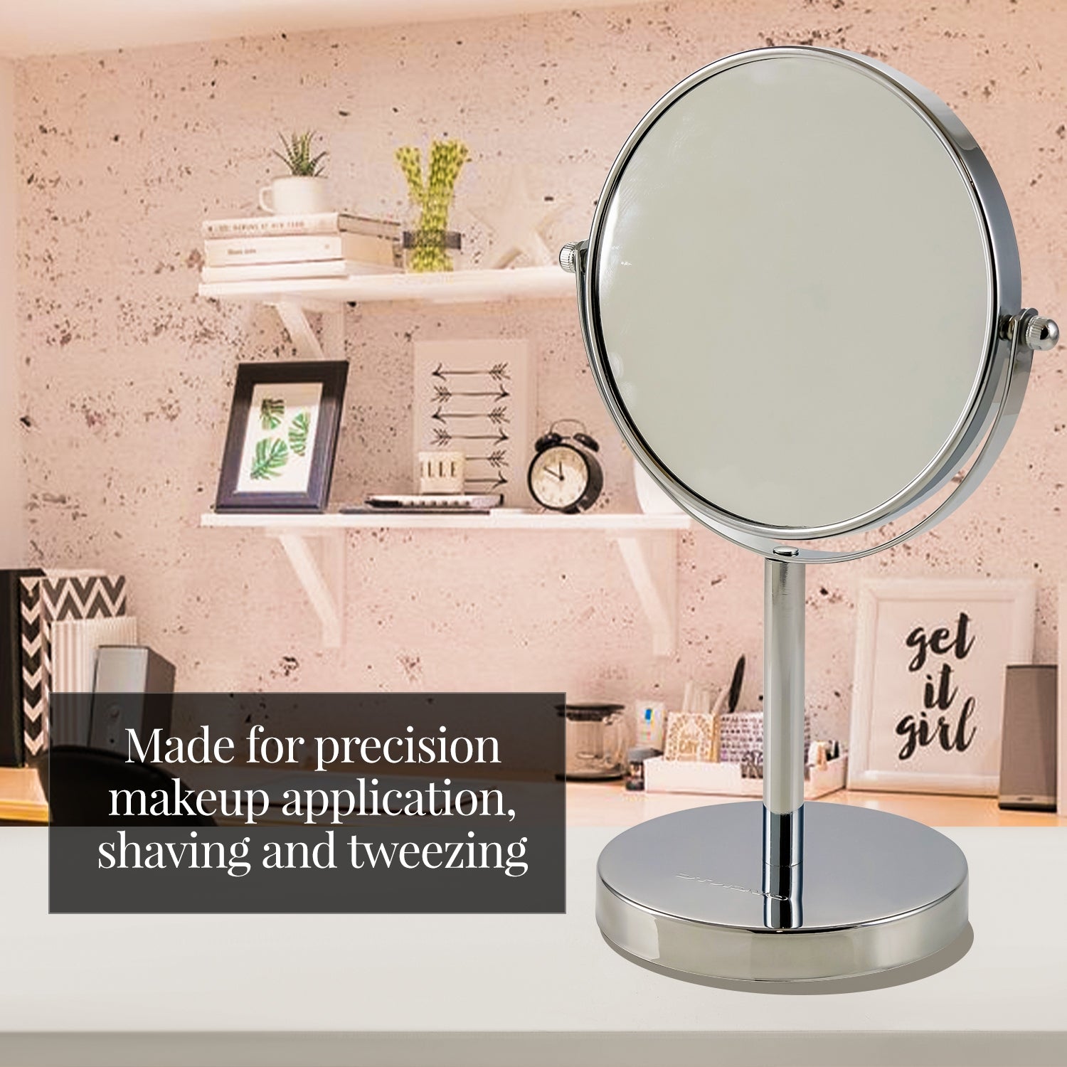 Ovente Tabletop Makeup Mirror, 6 Inch, Dual-Sided 1x/7x Magnification