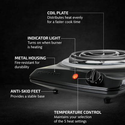 Ovente Electric Cooktop with 6” Coil Burner BGC101B