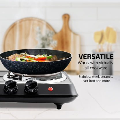 Ovente Electric Double Coil Burner Cooktop BGC102B
