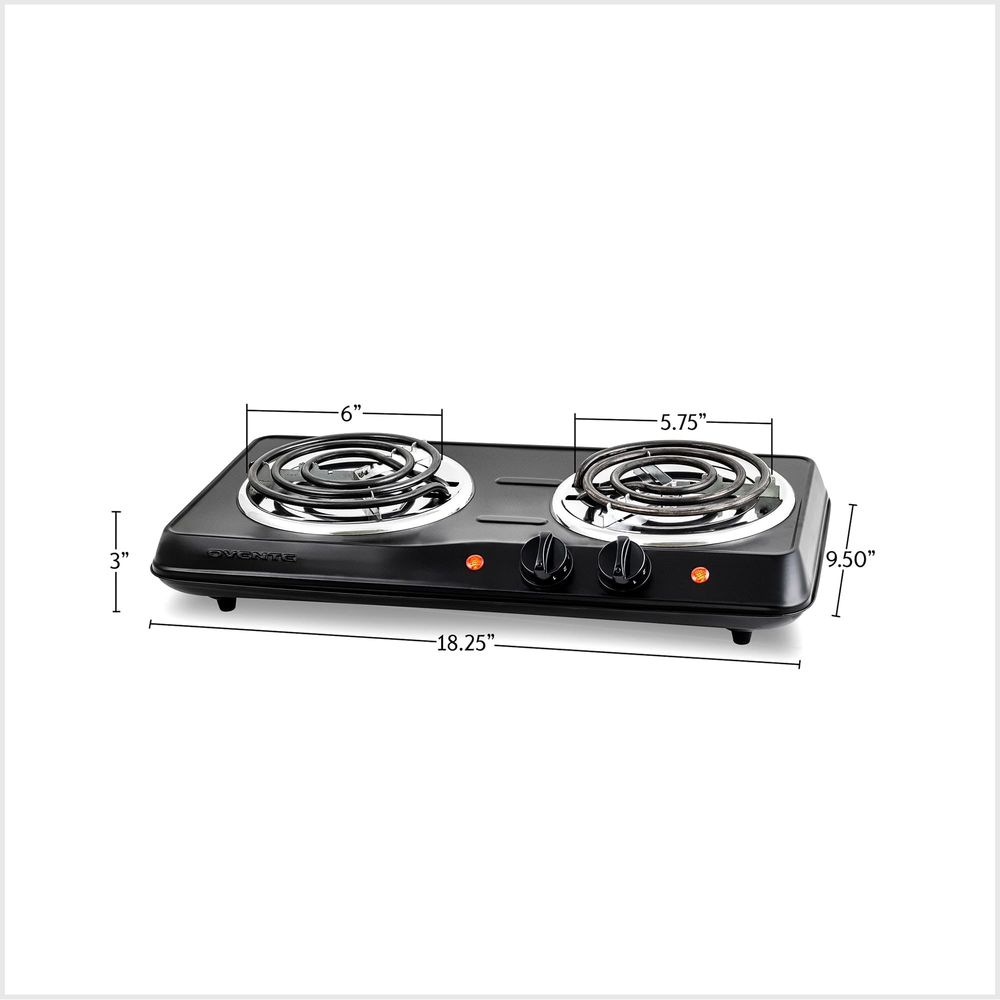 Ovente Electric Double Coil Burner Cooktop BGC102B