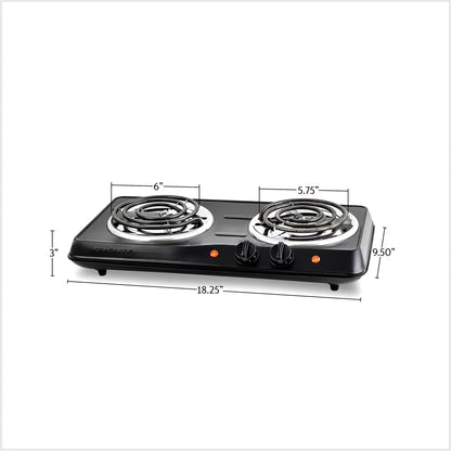 Ovente Electric Double Coil Burner Cooktop BGC102B