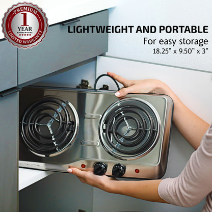 Ovente Electric Double Coil Burner Cooktop BGC102S