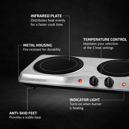 Ovente Double-Plate Infrared Glass Cooktop BGI102S