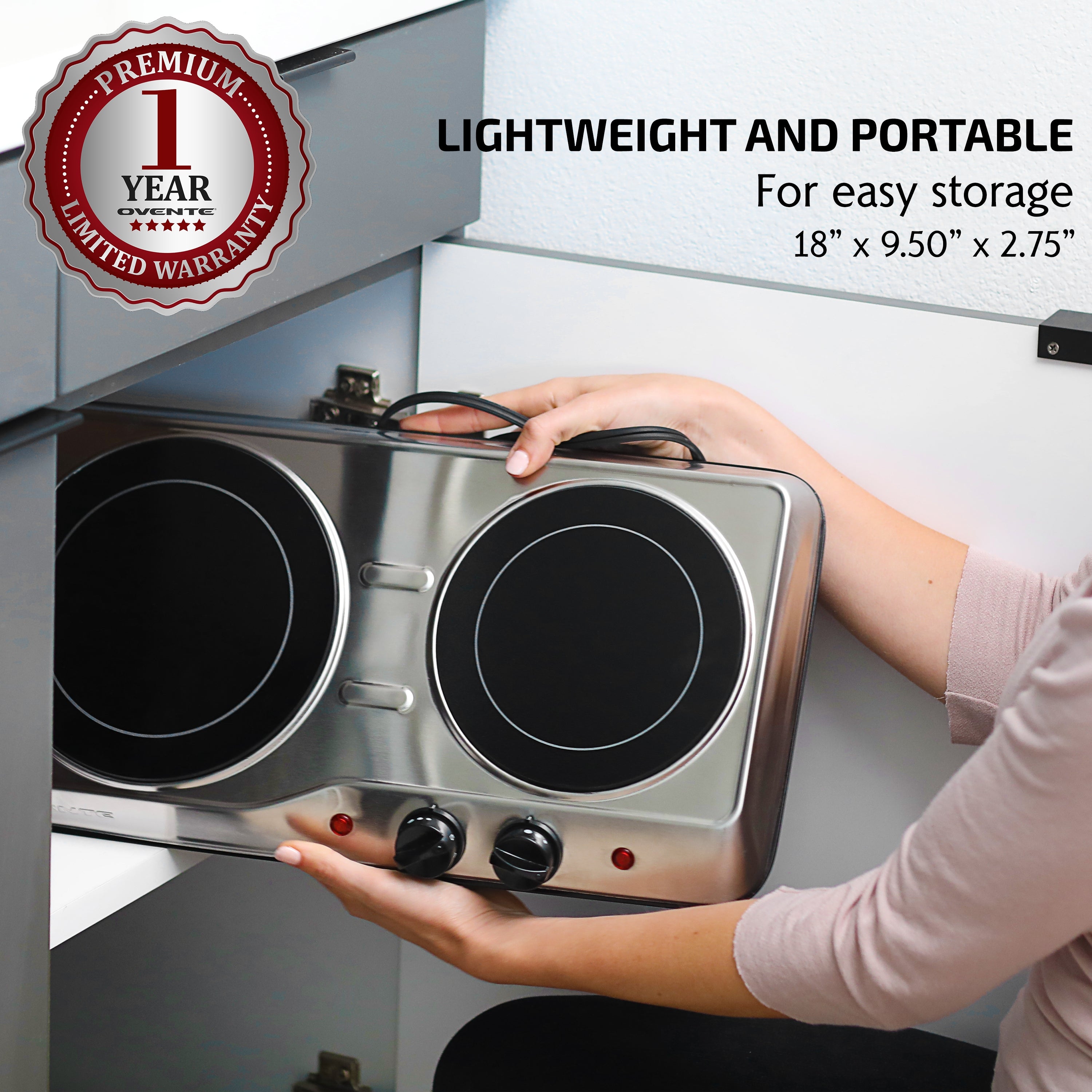 Ovente Double-Plate Infrared Glass Cooktop BGI102S