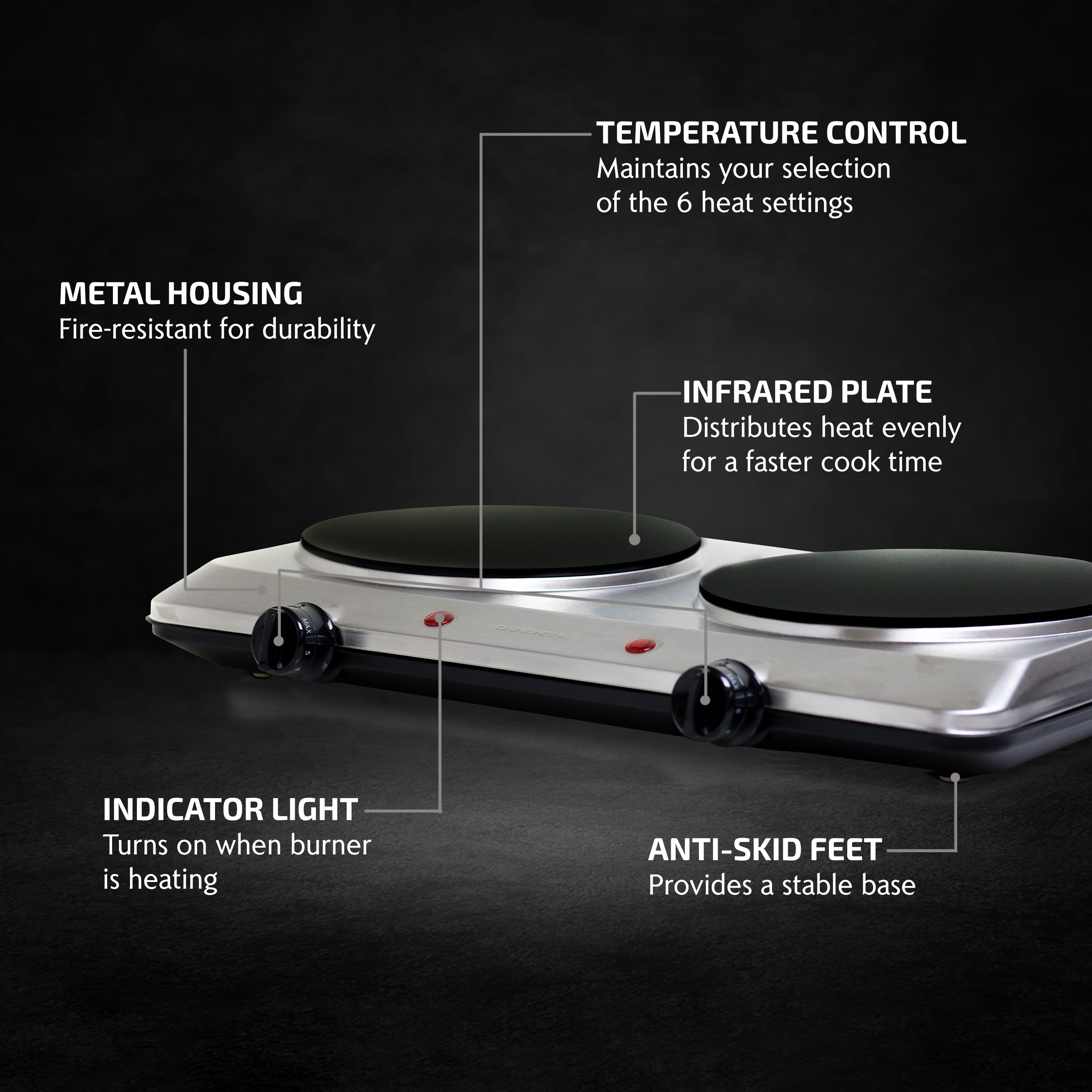 Ovente Double-Plate Infrared Glass Cooktop BGI202S