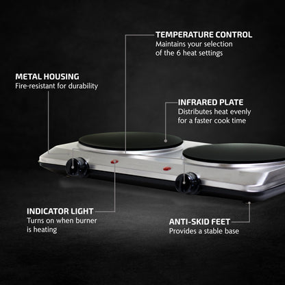 Ovente Double-Plate Infrared Glass Cooktop BGI202S