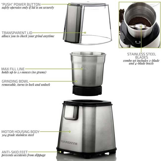 Ovente Electric Coffee Grinder Set 
