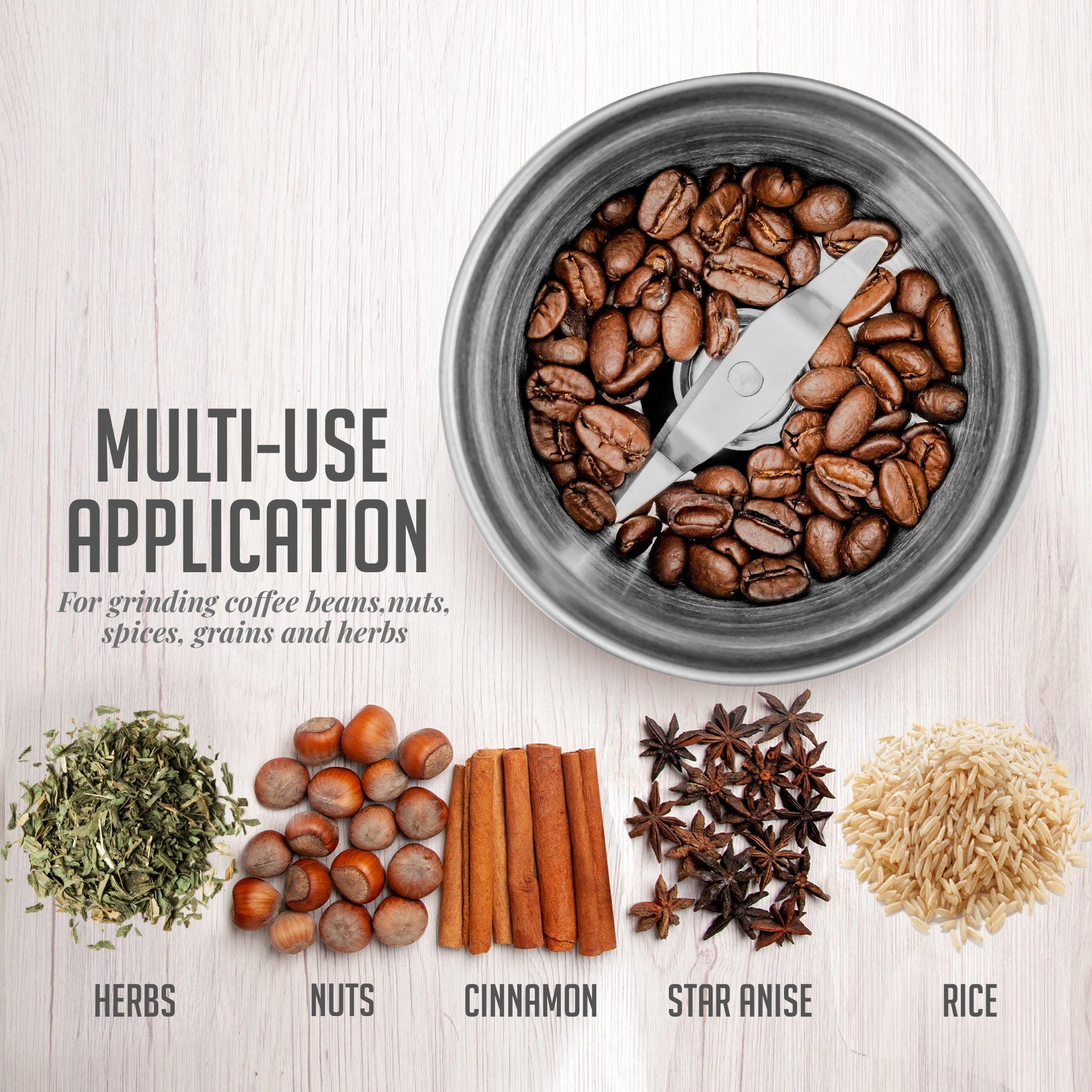 Ovente Electric Coffee Grinder with 2-Blade Grinding Bowl CG620S