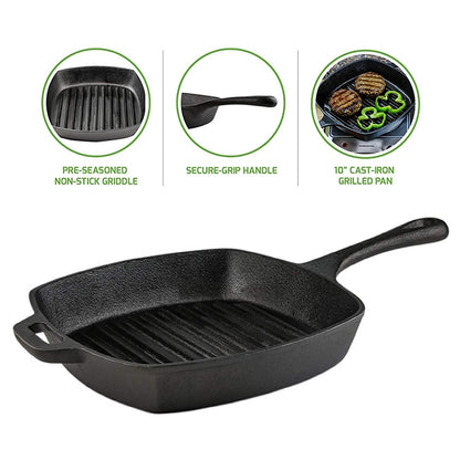 Pre-Seasoned Square Cast-Iron Grill Pan
