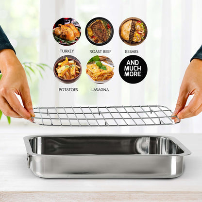 Ovente Stainless Steel Non-Stick Roasting Pan with Rack CWR23131S