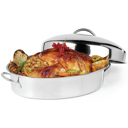 Ovente 16” Oval Stainless Steel Roasting Pan with Lid and Rack CWR32161S