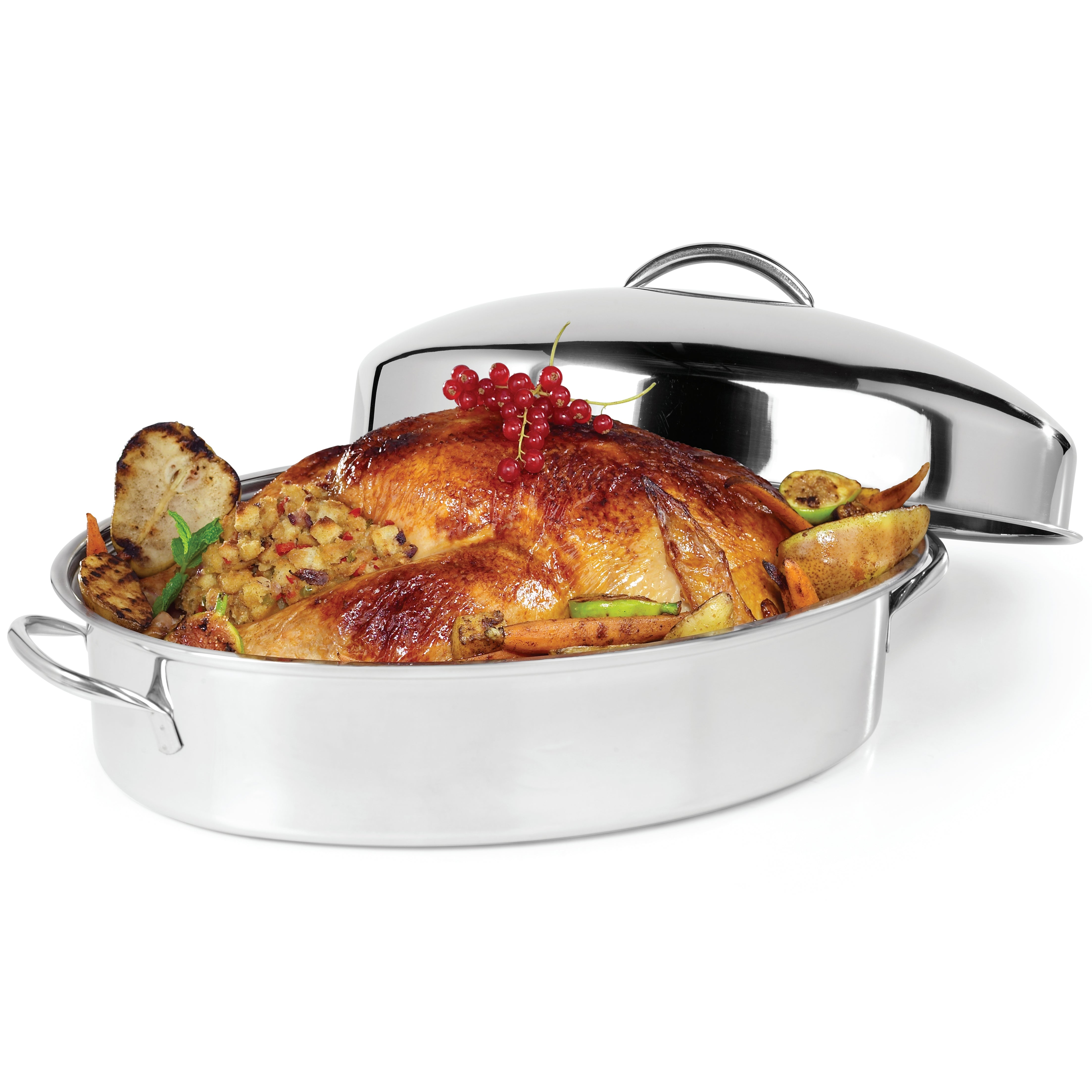Ovente 16” Oval Stainless Steel Roasting Pan with Lid and Rack CWR32161S