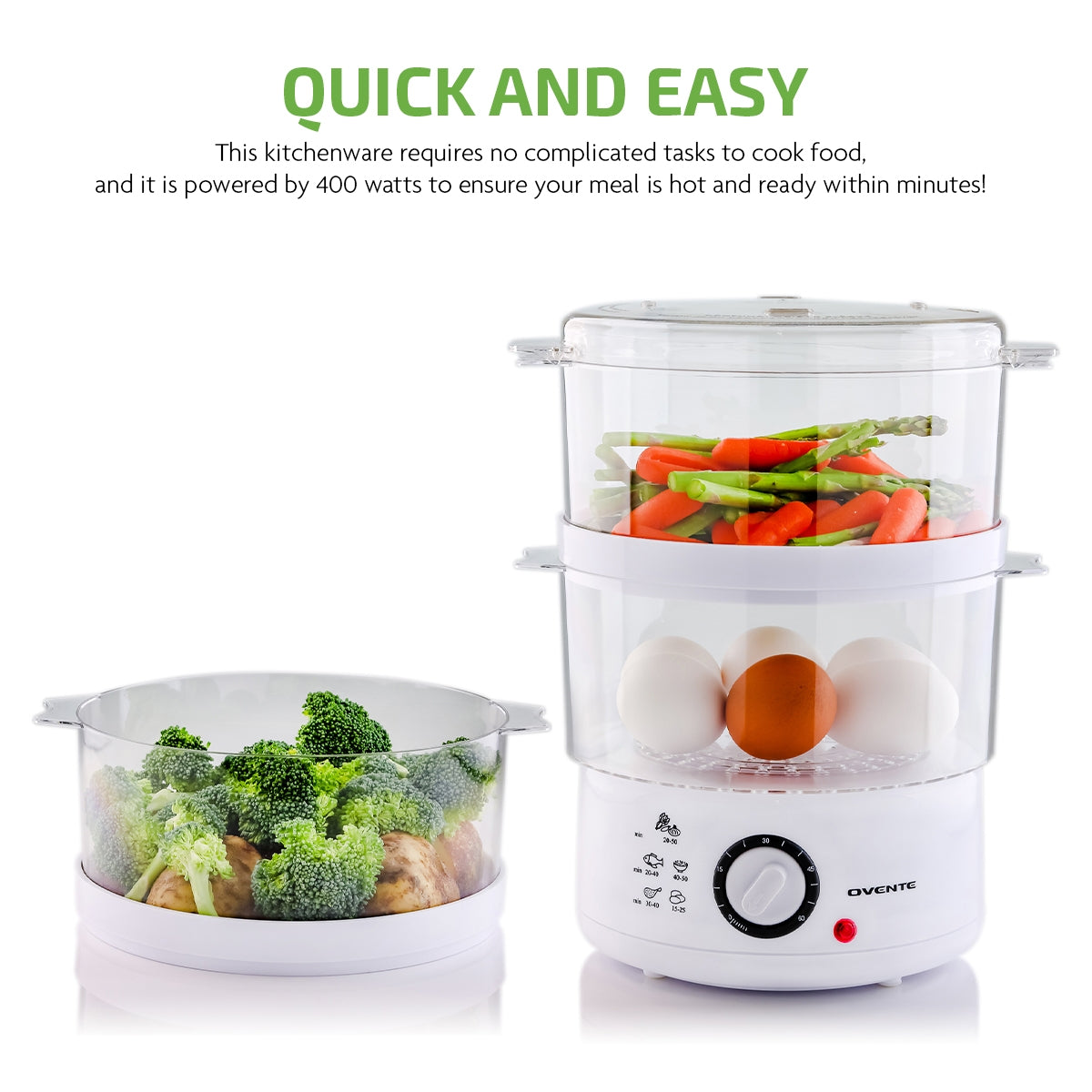 Ovente Three-Tier Electric Food Steamer FS53W