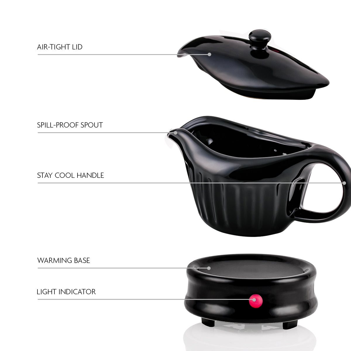 Ovente Electric Gravy Boat Warmer & 13.5oz Ceramic Pot FW024589B