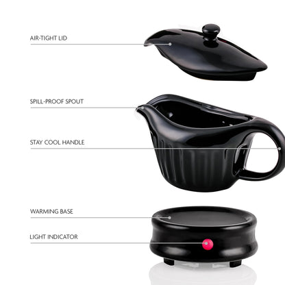 Ovente Electric Gravy Boat Warmer & 13.5oz Ceramic Pot FW024589B
