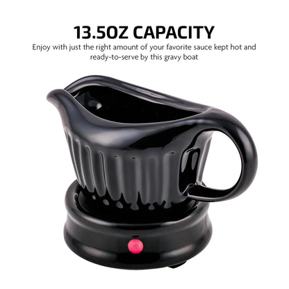 Ovente Electric Gravy Boat Warmer & 13.5oz Ceramic Pot FW024589B