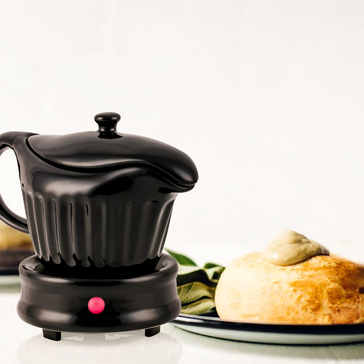 Ovente Electric Gravy Boat Warmer & 13.5oz Ceramic Pot FW024589B