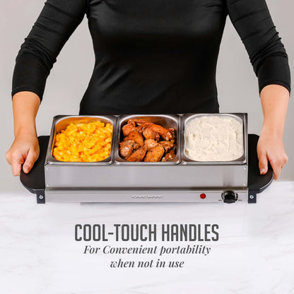 Ovente Electric Buffet Server Tray with Three 1.5QT Stainless Steel Pans FW173S