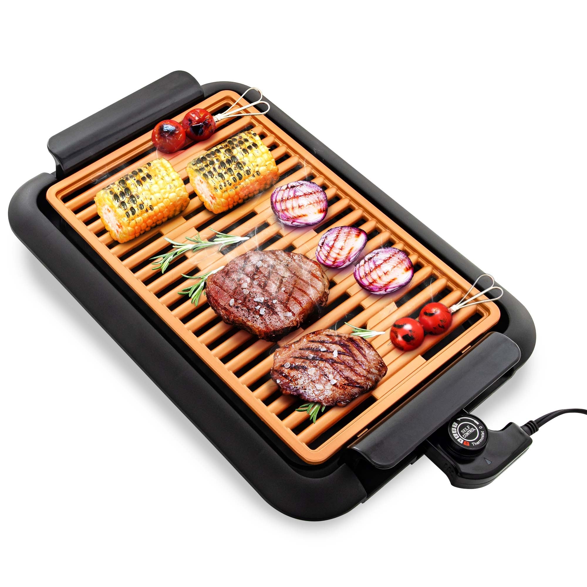 Ovente Electric Indoor Grill with Non-Stick Copper Plate GD1510NLCO