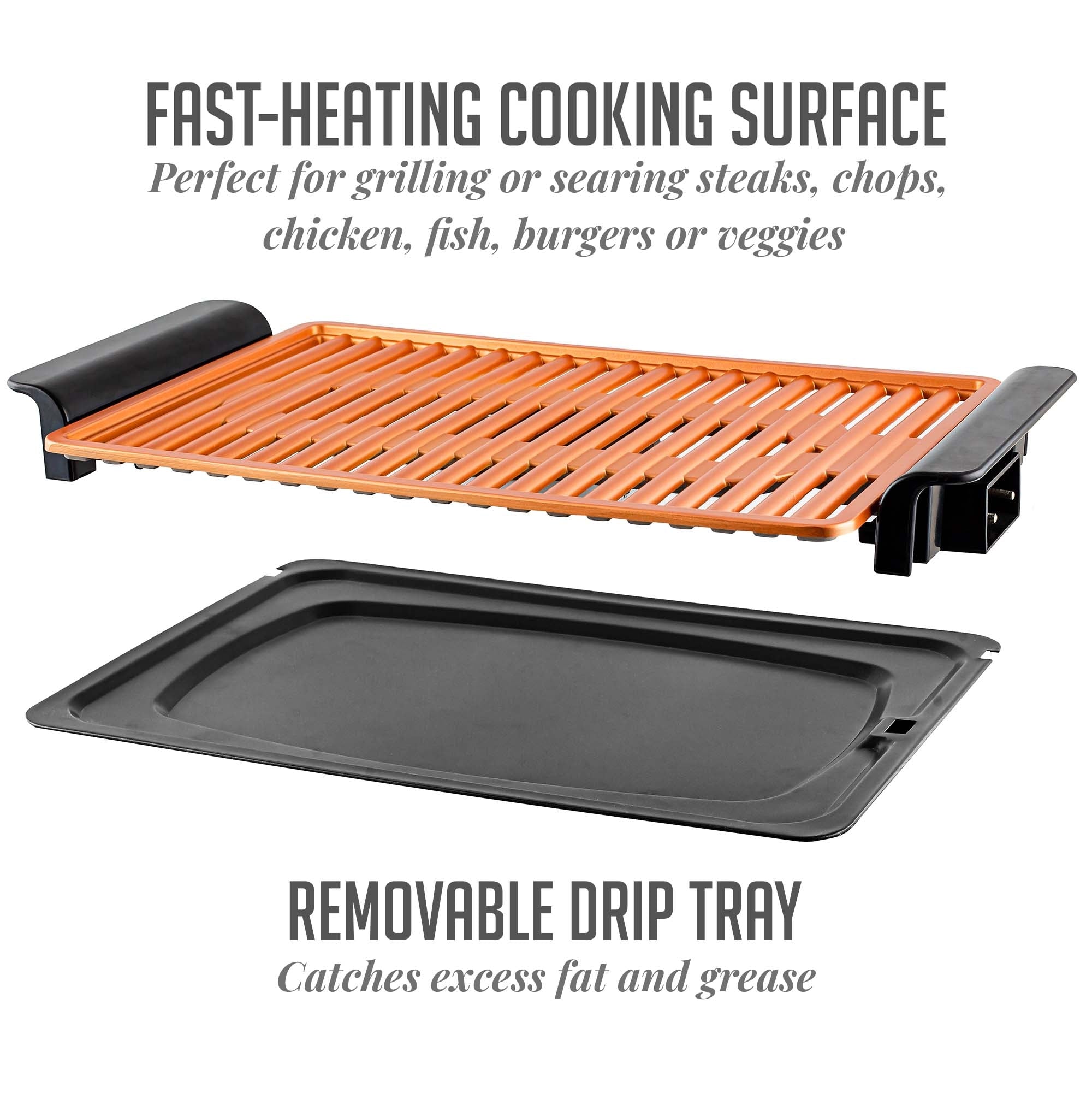 Ovente Electric Indoor Grill with Non-Stick Copper Plate GD1510NLCO
