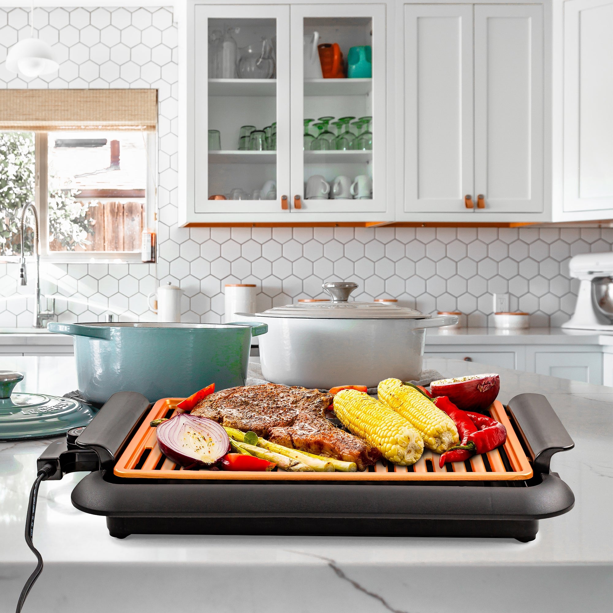 Ovente Electric Indoor Grill with Non-Stick Copper Plate GD1510NLCO