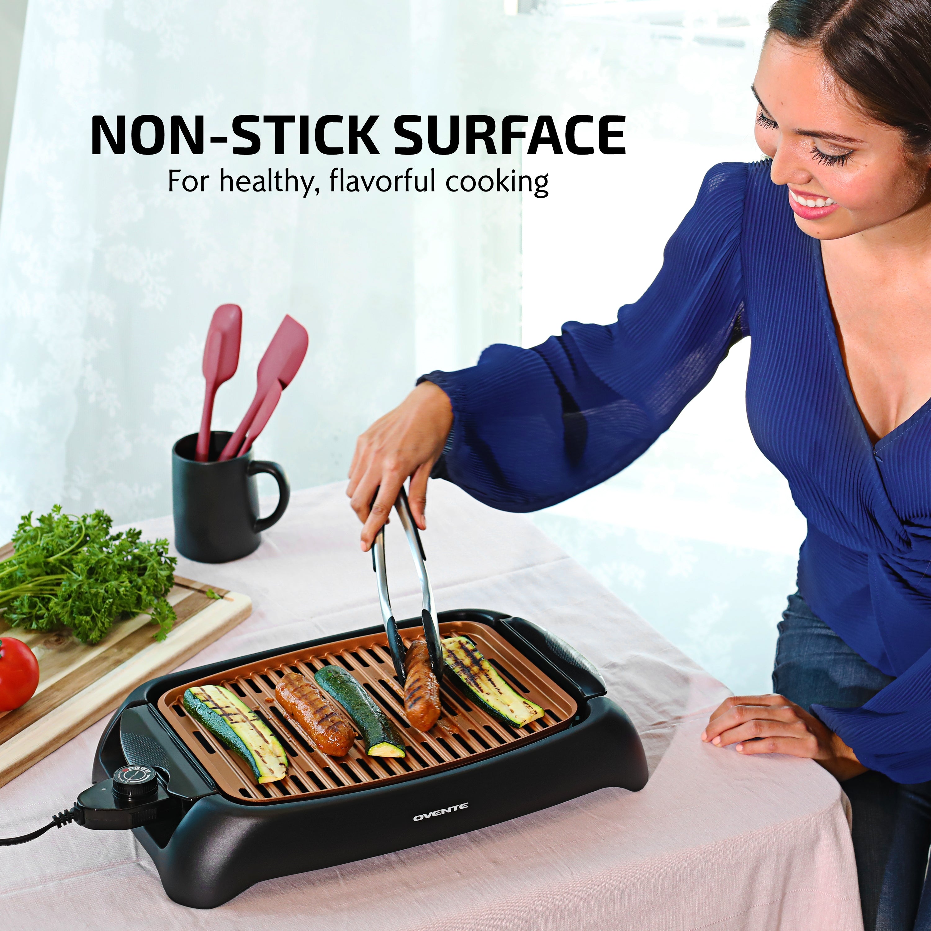 Ovente Indoor Grill with Non-Stick Copper Plate GD1632NLCO