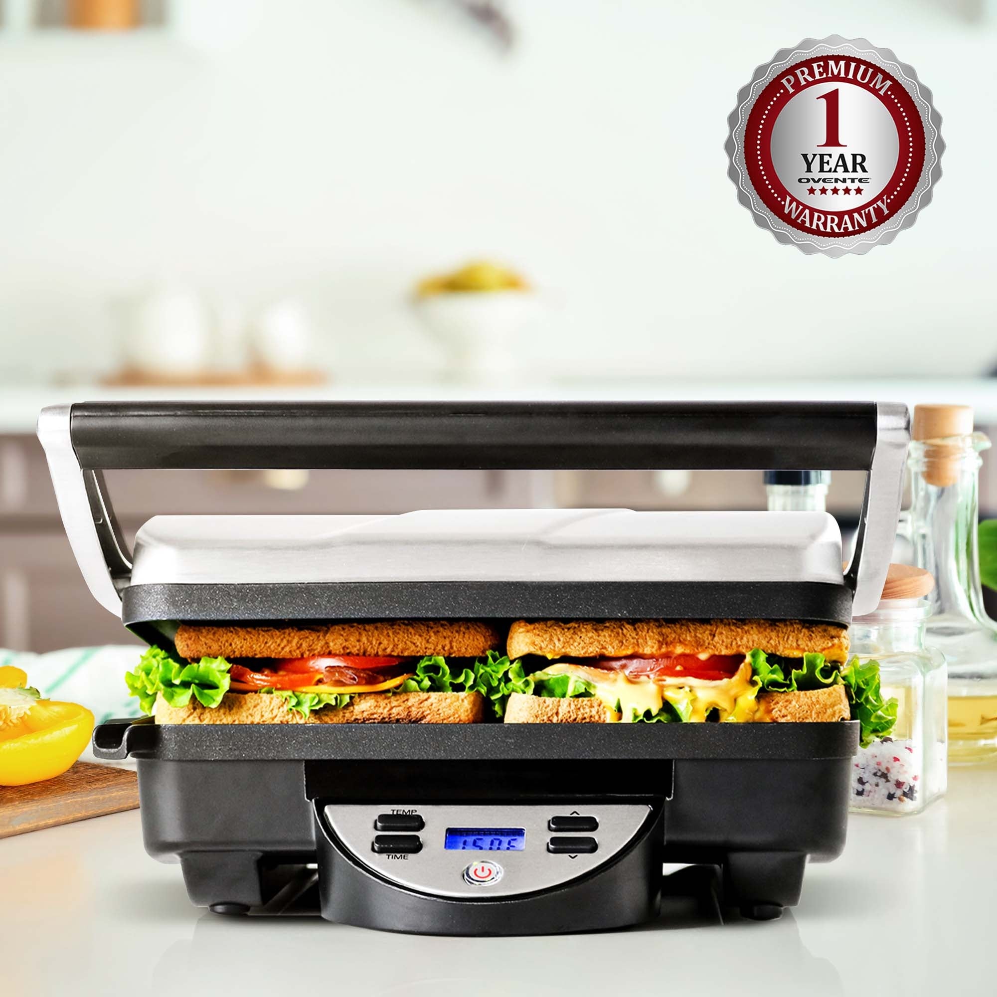 Ovente Panini Press Grill Sandwich Maker GP1000BR