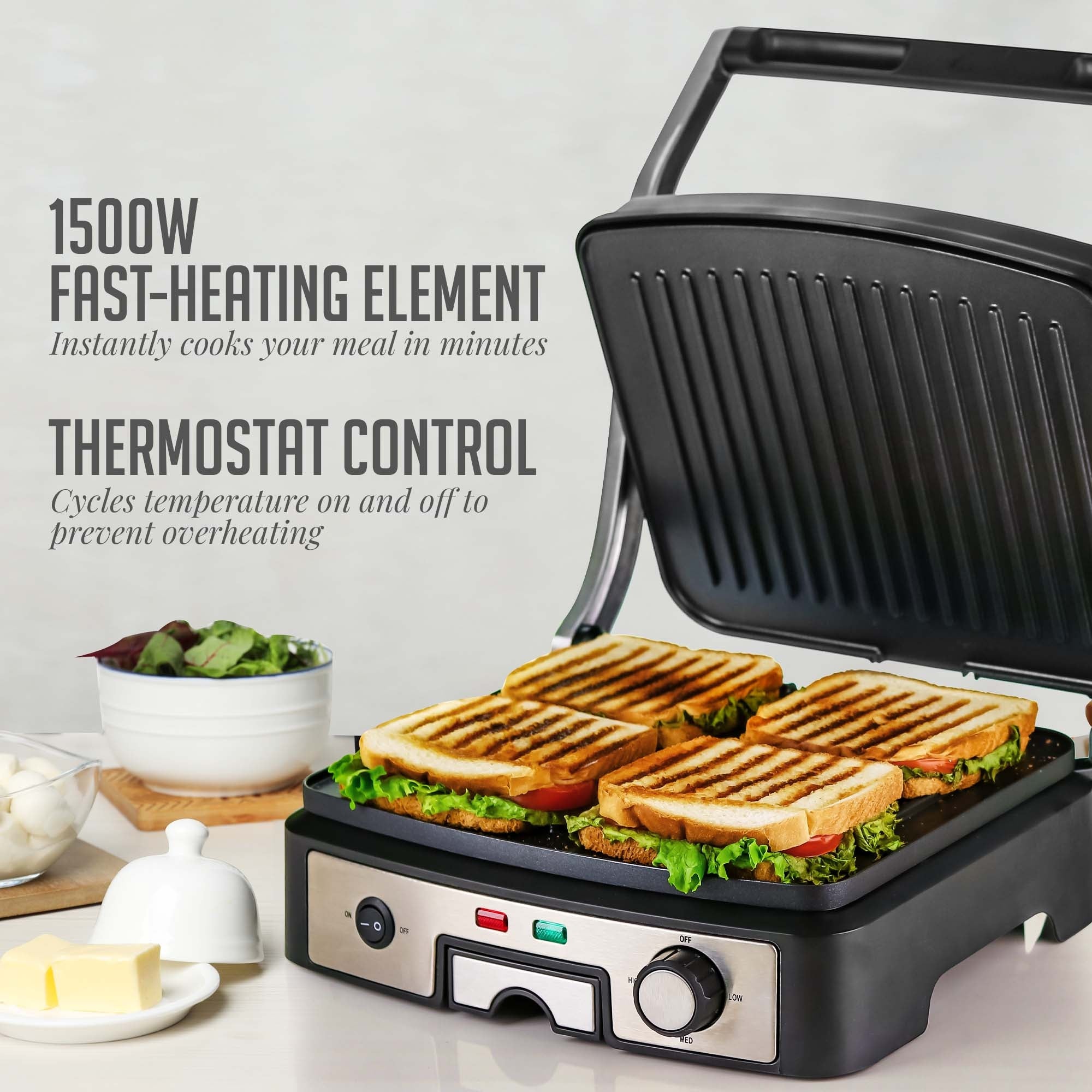 Ovente 4-Sandwich Panini Grill GP1861BR