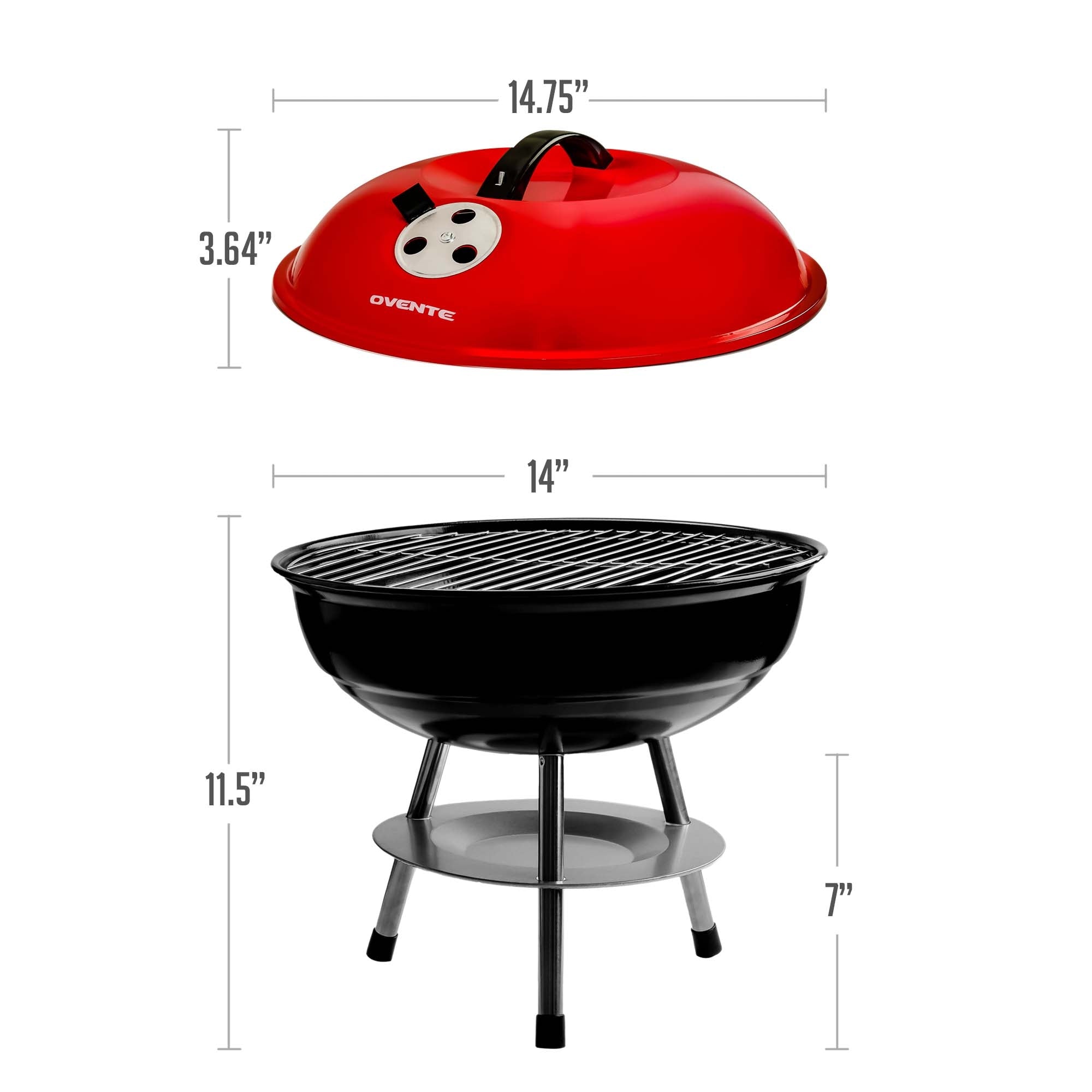 Ovente Portable Charcoal Grill with Dual-Venting System GQR0400BR