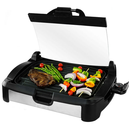 Ovente Reversible Electric Grill and Griddle with Heat-Tempered Glass Lid GR2001B