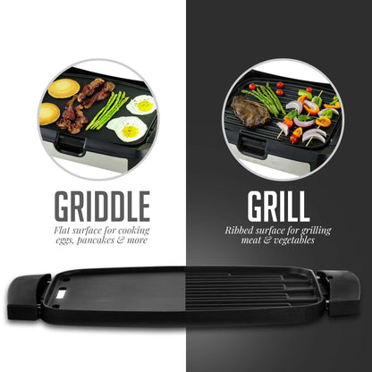 Ovente Reversible Electric Grill and Griddle with Heat-Tempered Glass Lid GR2001B